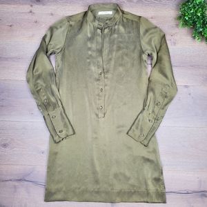 Nili Lotan Long Sleeve Green Silk Dress w/ buttons